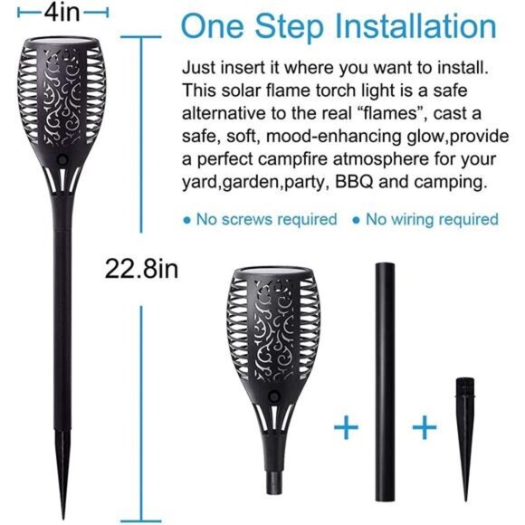 Solar Torch Light with Flickering Flame, Fire Effect Solar Garden Lights - Picture 4 of 7